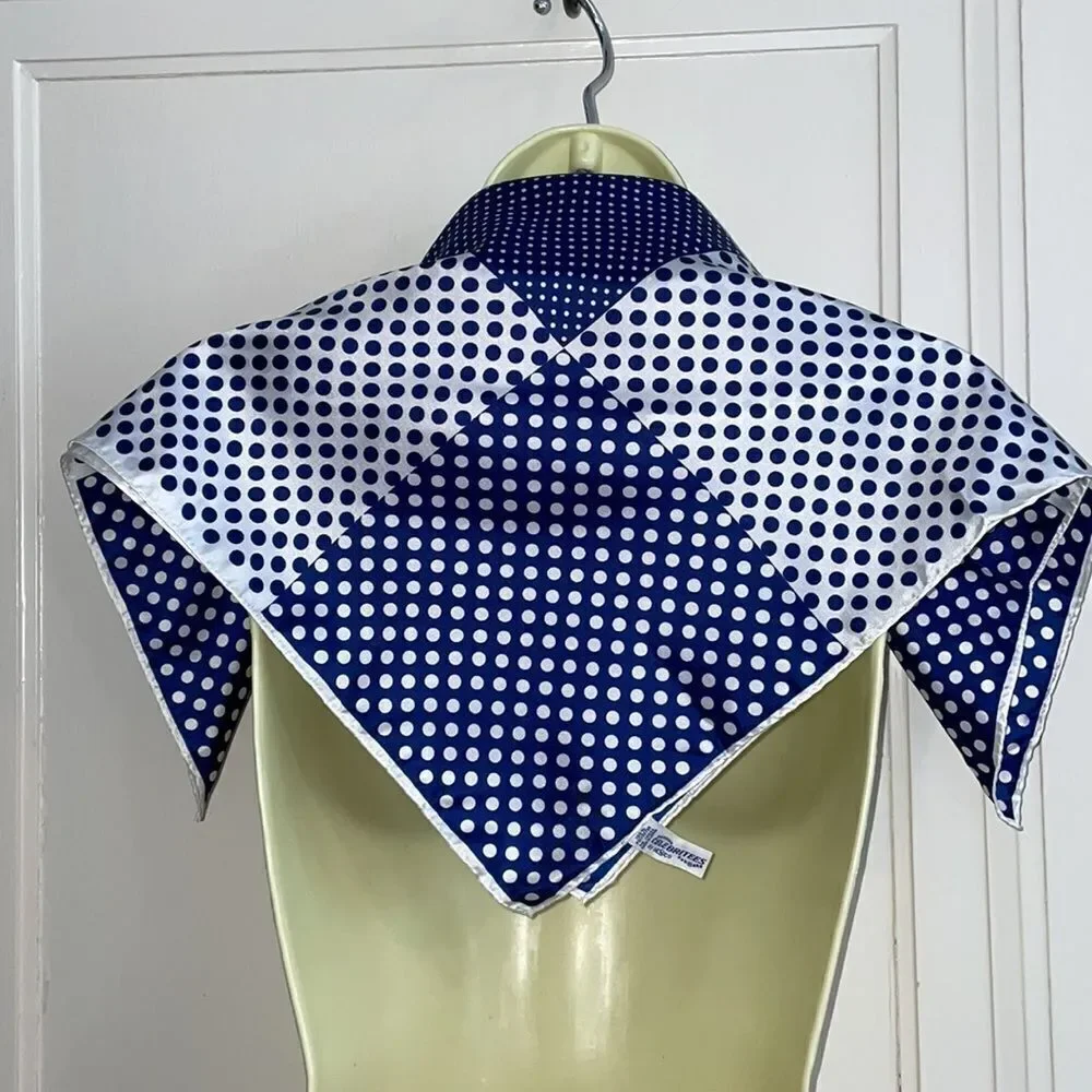 Vtg mid Century Celebrities by Desco blue & white polka‎ dot blocks square scarf